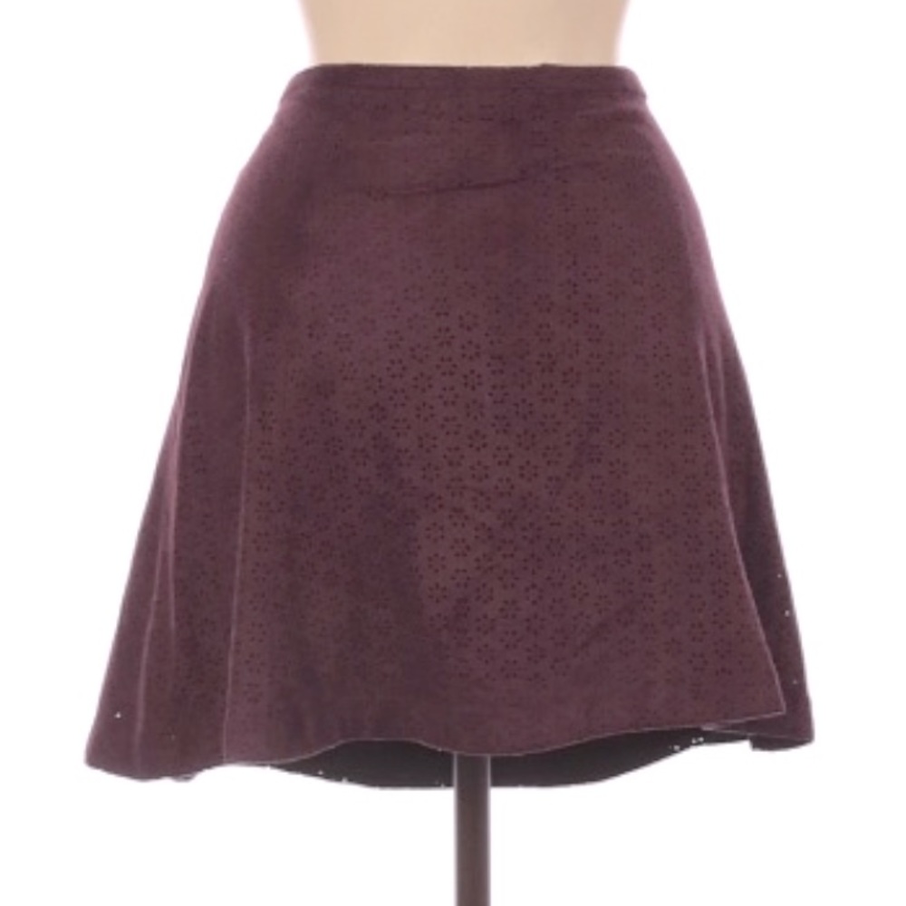 Express Burgundy Aline skirt with floral cut-outs